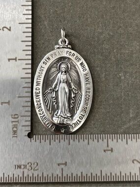 Sterling Silver Miraculous Medal Pendant - Silver Religious Necklace